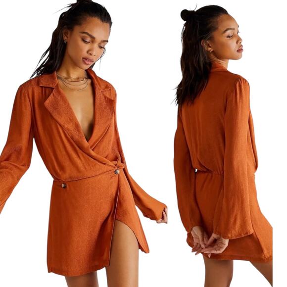 Free People Simone Notch Lapel Mini Dress in Cinnaber  Size X-Small - Picture 2 of 7